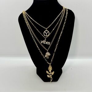 Chic‎ Gold Tone Layered Four Necklace Set with Hippie Charms